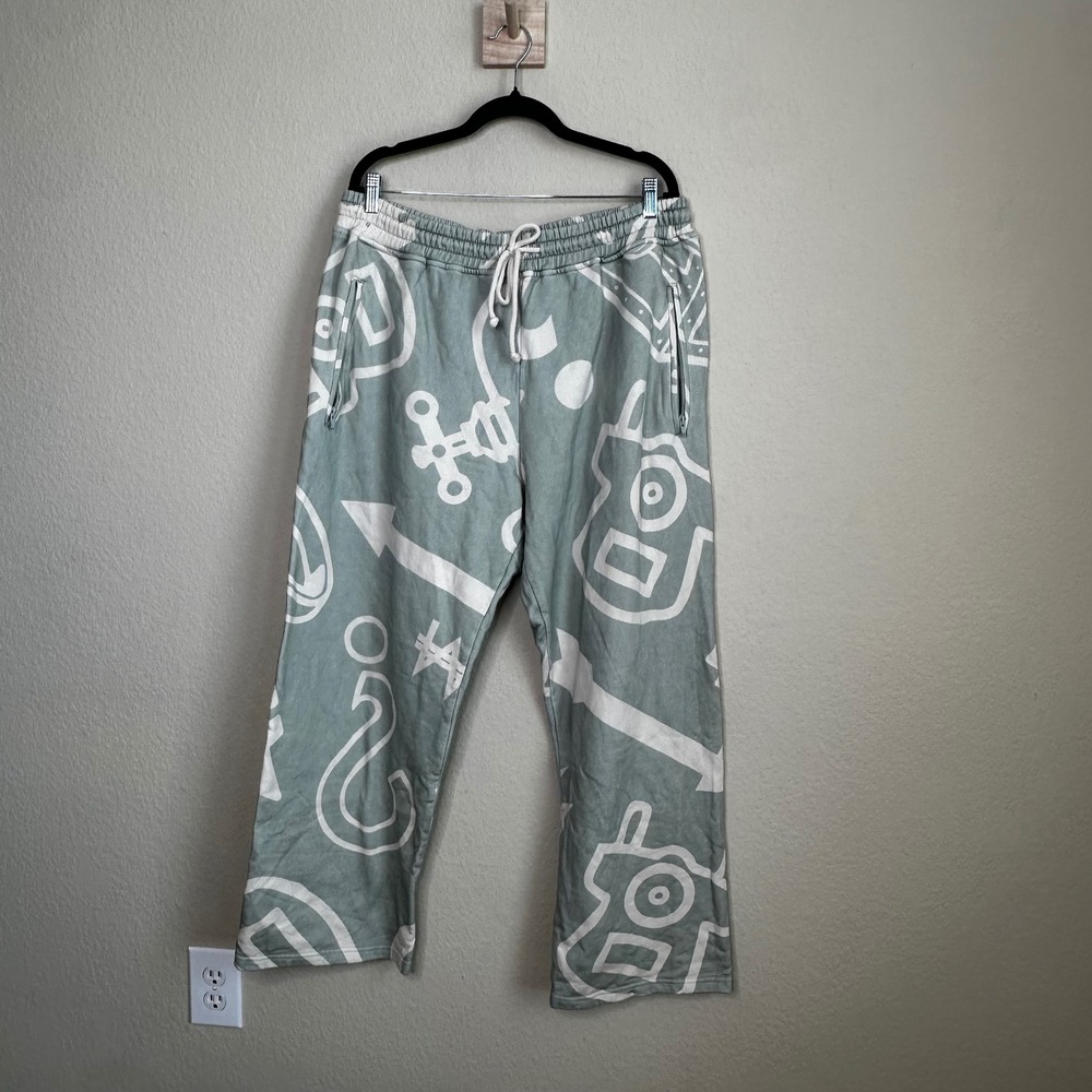 KROST Free Parking Sage Green Graphic Print Wide Leg Sweatpants XXL Mens